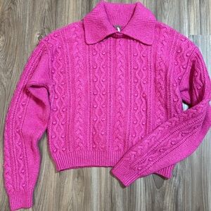 Free People Every Cloud Cable-Knit Polo Sweater S Small